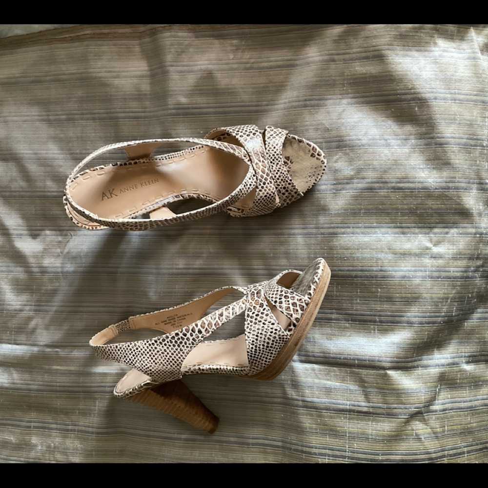 Anne Klein leopard leather sandal.